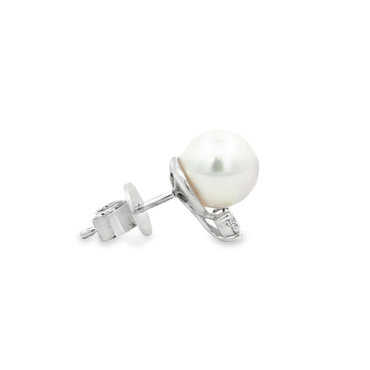 8MM Freshwater Pearl 0.20 CTW Diamond 14K White Gold Stud Earrings