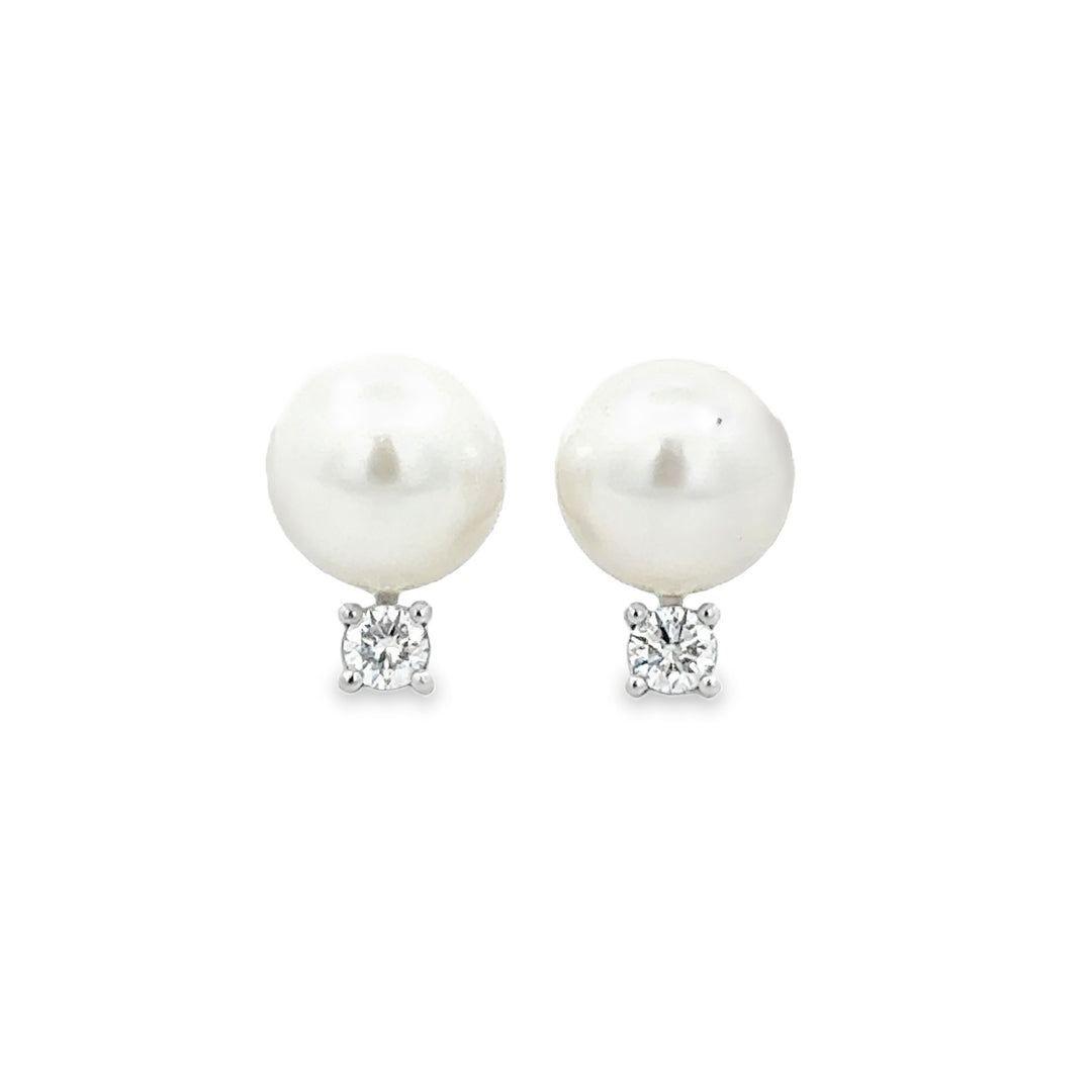 8MM Freshwater Pearl 0.20 CTW Diamond 14K White Gold Stud Earrings