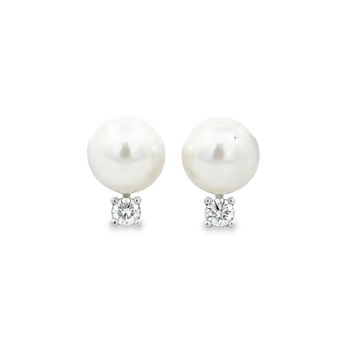 8MM Freshwater Pearl 0.20 CTW Diamond 14K White Gold Stud Earrings