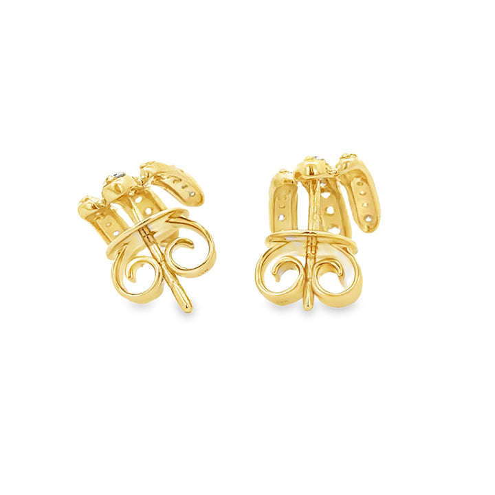0.76 CTW Diamond 14K Yellow Gold Triple Row Cascading Stud Earrings