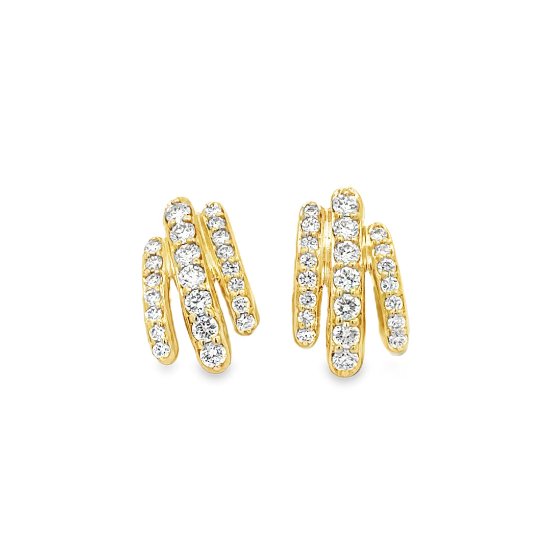 0.76 CTW Diamond 14K Yellow Gold Triple Row Cascading Stud Earrings