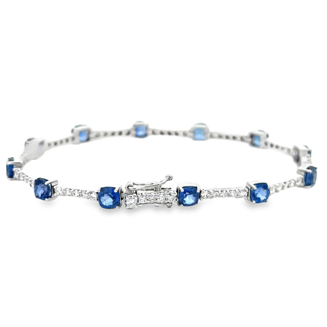 6.56 CTW Sapphire and 1.77 CTW Diamond 14K White Gold Tennis Bracelet