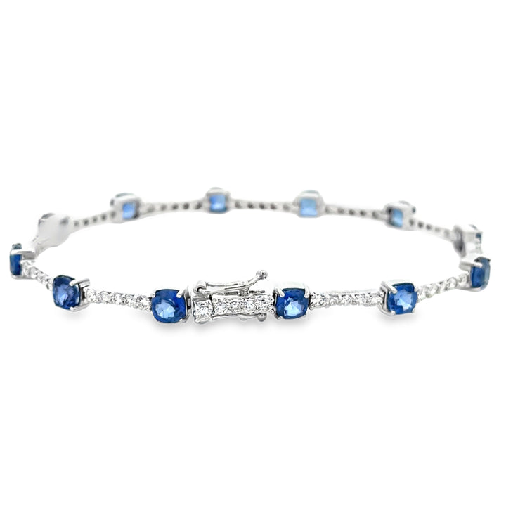 6.56 CTW Sapphire and 1.77 CTW Diamond 14K White Gold Tennis Bracelet