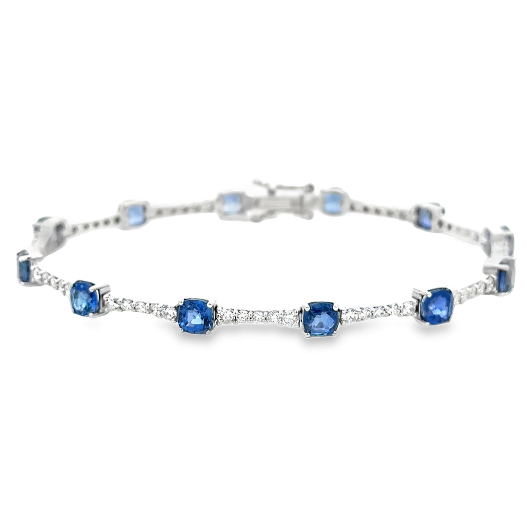 6.56 CTW Sapphire and 1.77 CTW Diamond 14K White Gold Tennis Bracelet