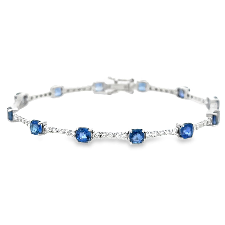 6.56 CTW Sapphire and 1.77 CTW Diamond 14K White Gold Tennis Bracelet