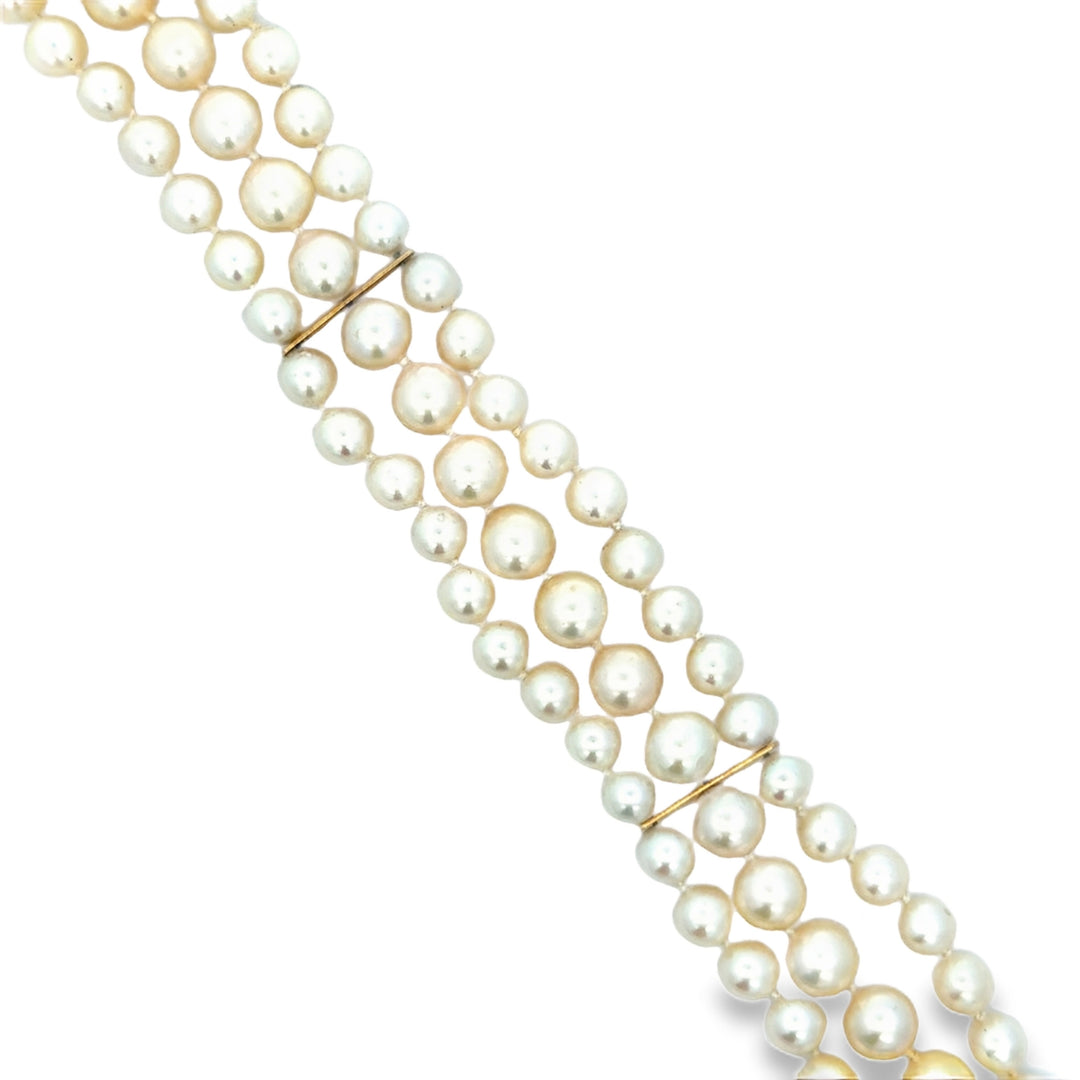 Triple Strand Pearl Bracelet in 14K Yellow Gold – 7.5 Inches