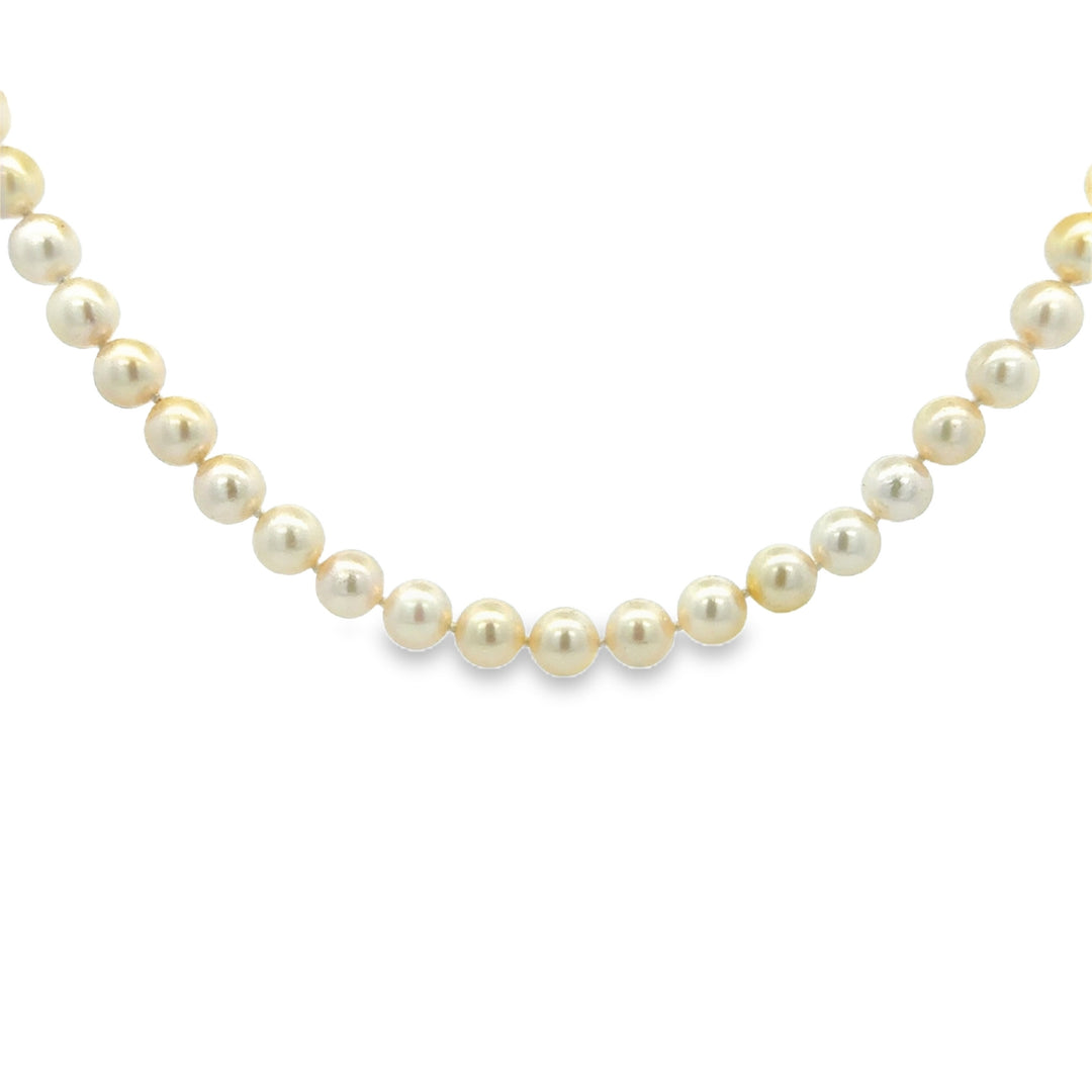 0.15 CTW Diamond and 7MM Pearl Necklace with 14K Yellow Gold Clasp – 27 Inches