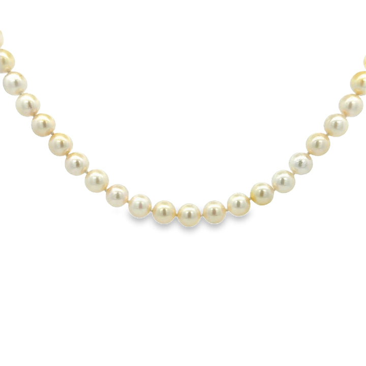 0.15 CTW Diamond and 7MM Pearl Necklace with 14K Yellow Gold Clasp – 27 Inches