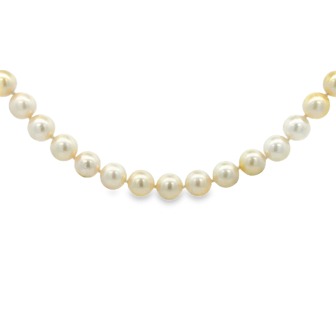 0.15 CTW Diamond and 7MM Pearl Necklace with 14K Yellow Gold Clasp – 27 Inches