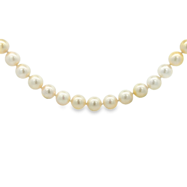 0.15 CTW Diamond and 7MM Pearl Necklace with 14K Yellow Gold Clasp – 27 Inches