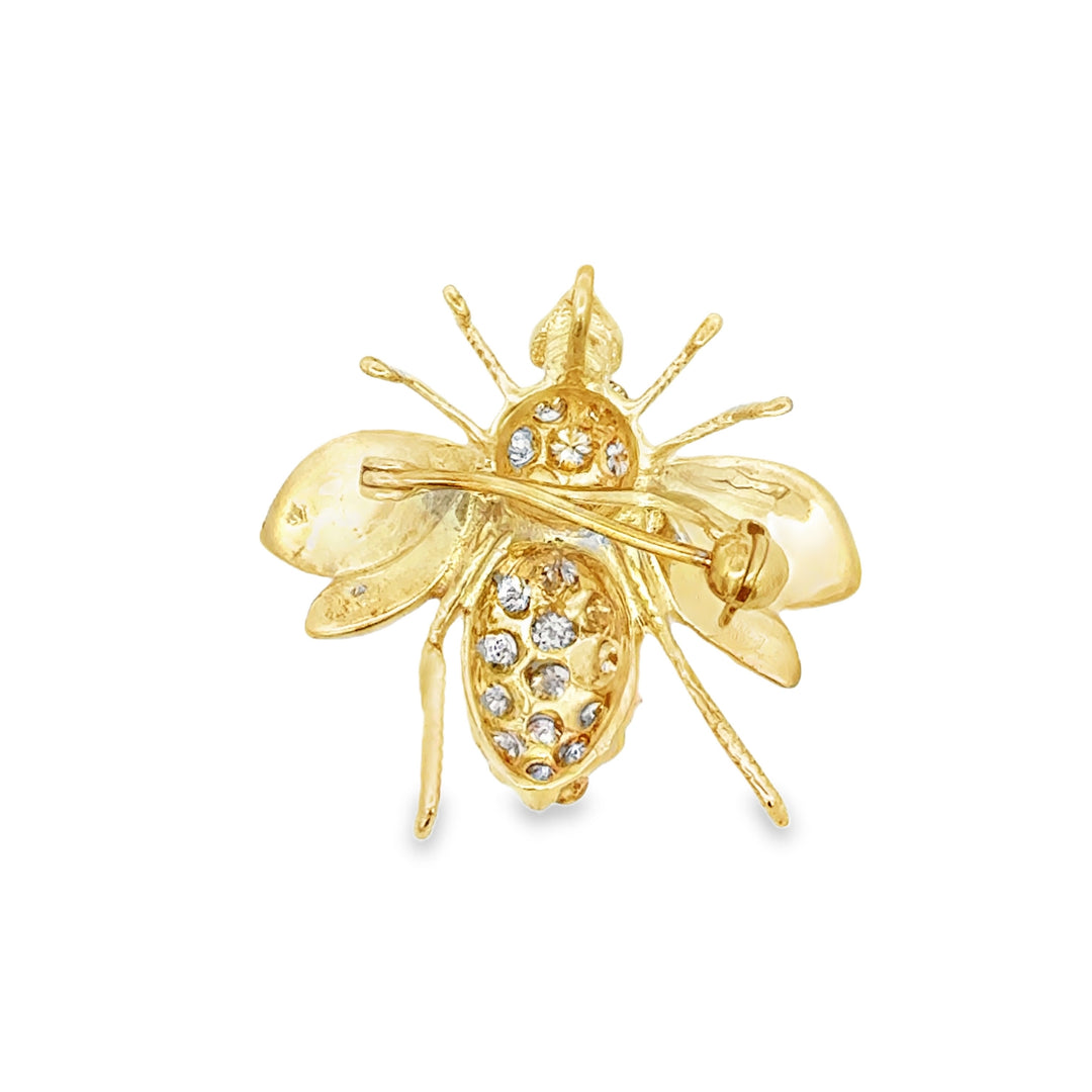 0.60 CTW Diamond Bee Brooch in 14K Yellow Gold – 27MM