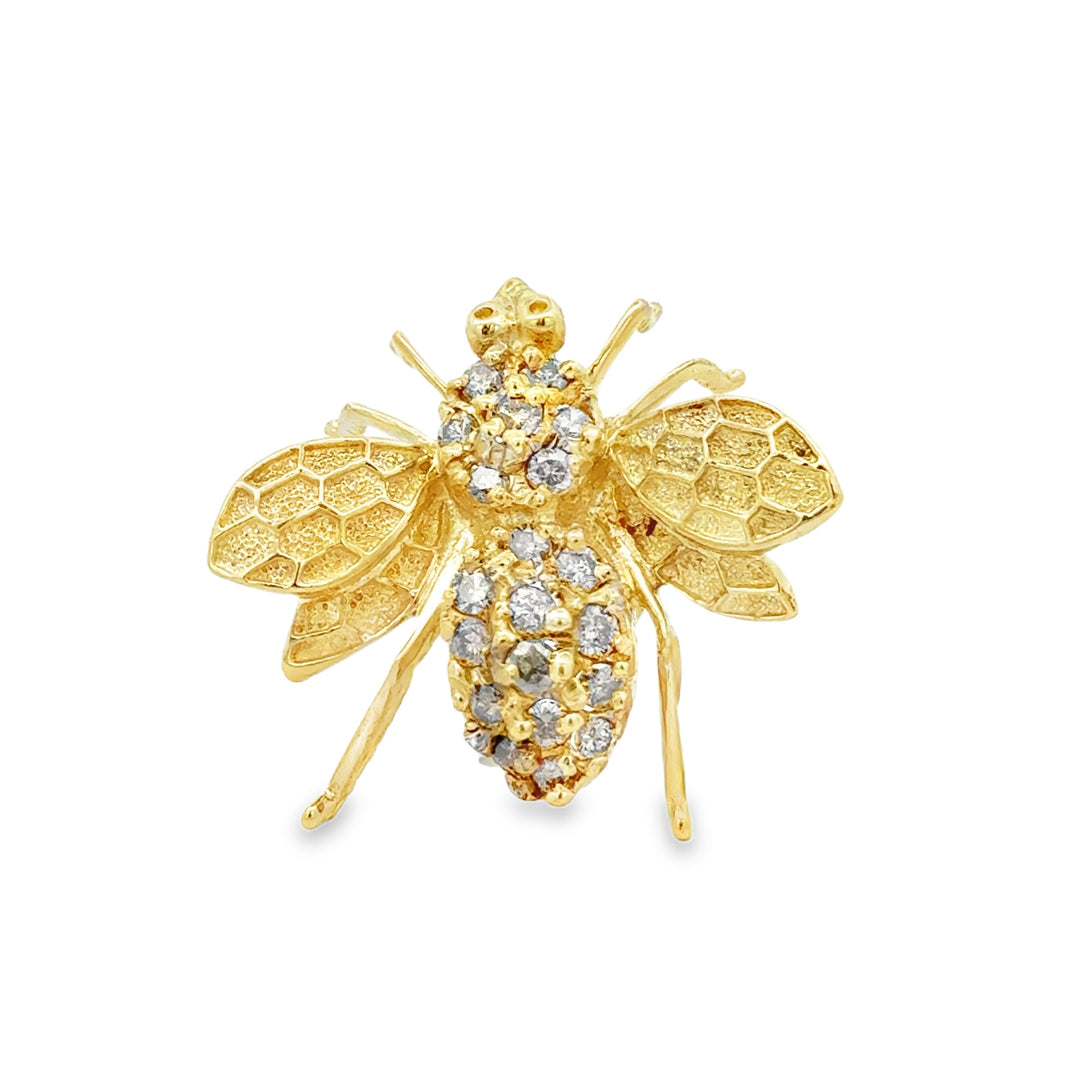0.60 CTW Diamond Bee Brooch in 14K Yellow Gold – 27MM
