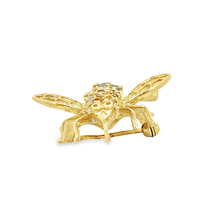 0.60 CTW Diamond Bee Brooch in 14K Yellow Gold – 27MM