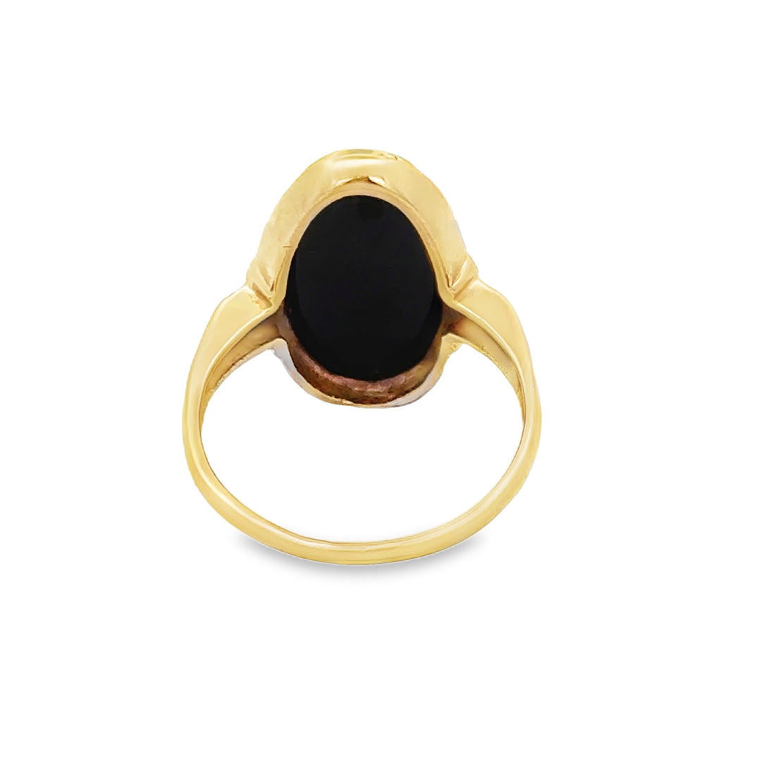 Black Onyx 10K Yellow Gold Oval Statement Ring – 19.5MM, Size 7