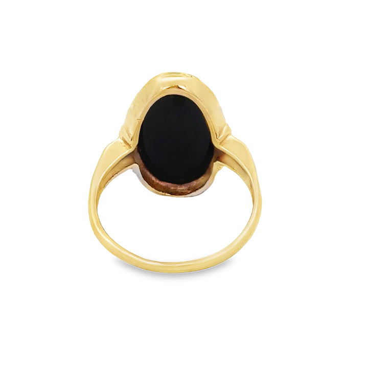Black Onyx 10K Yellow Gold Oval Statement Ring – 19.5MM, Size 7