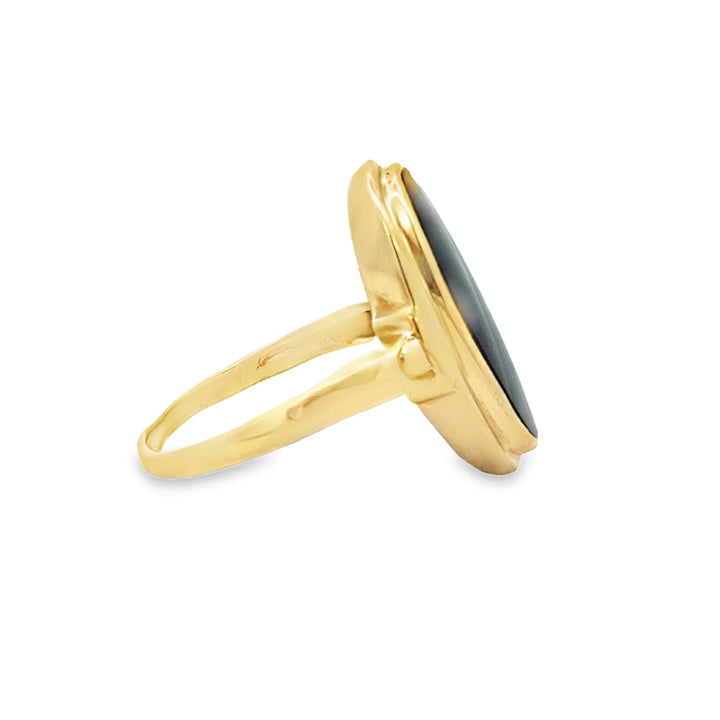 Black Onyx 10K Yellow Gold Oval Statement Ring – 19.5MM, Size 7