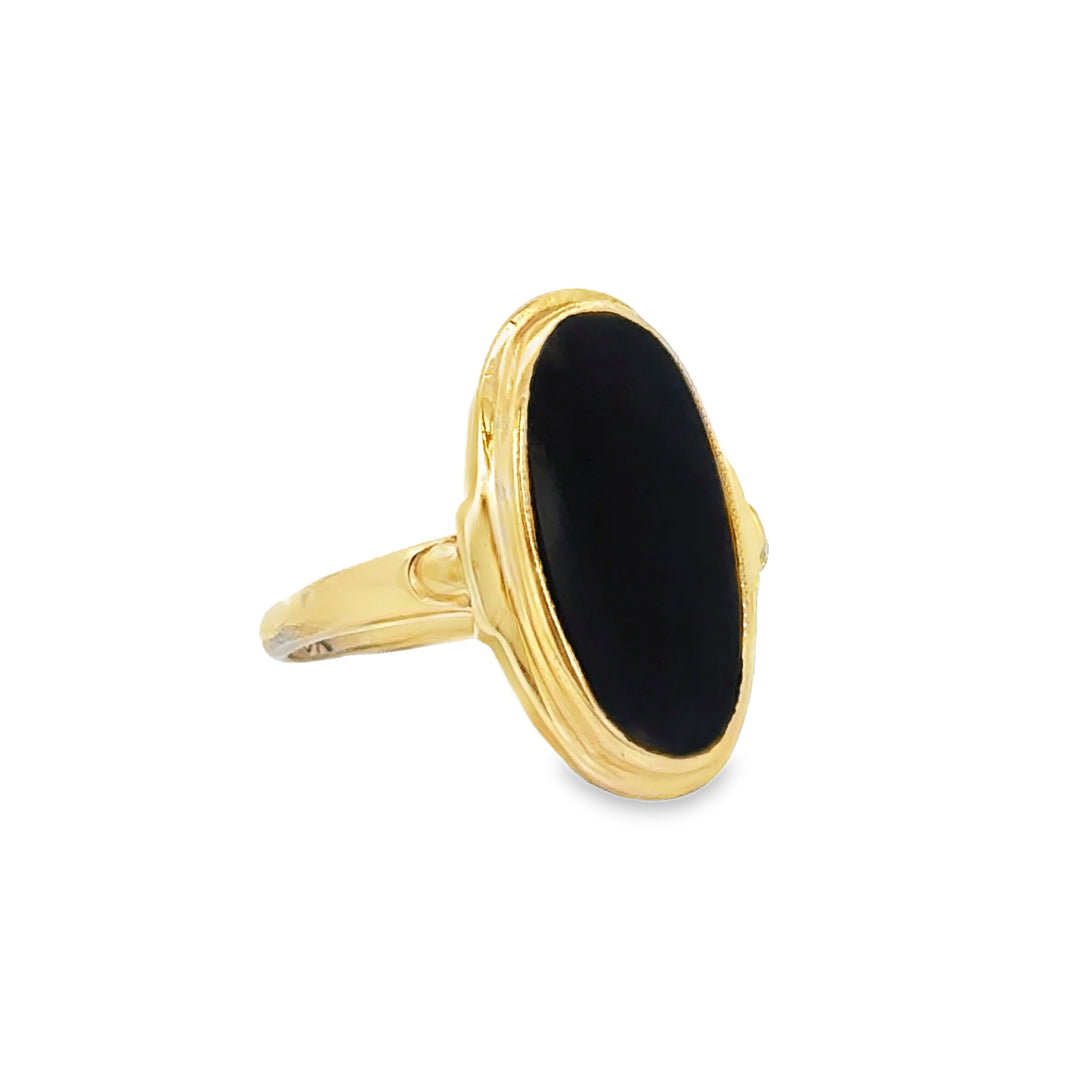 Black Onyx 10K Yellow Gold Oval Statement Ring – 19.5MM, Size 7