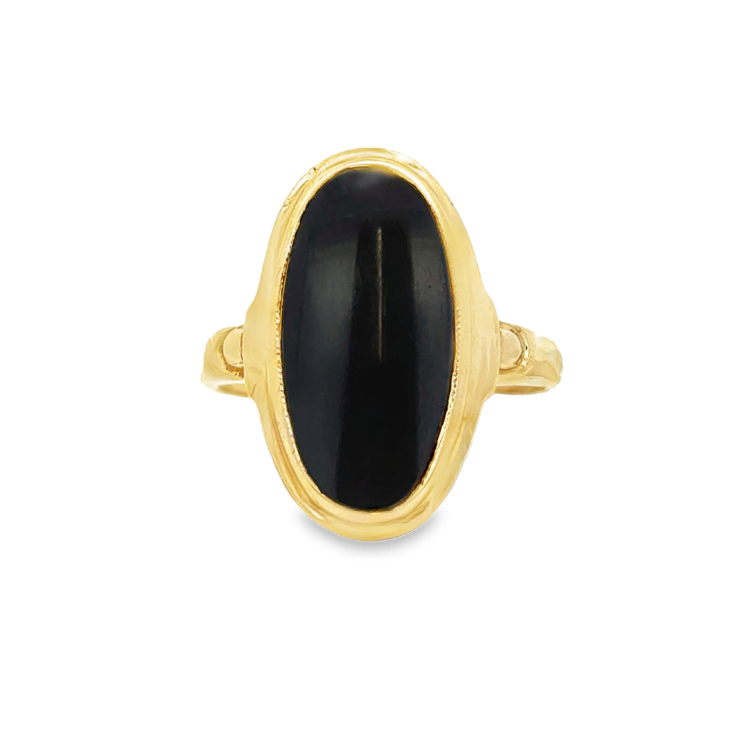 Black Onyx 10K Yellow Gold Oval Statement Ring – 19.5MM, Size 7
