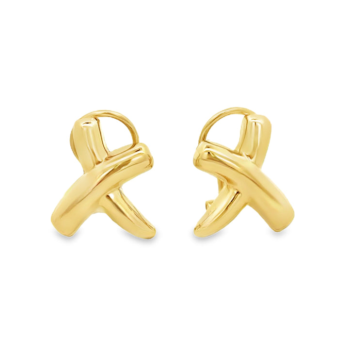 14K Yellow Gold Polished X Design Leverback Earrings – 16MM