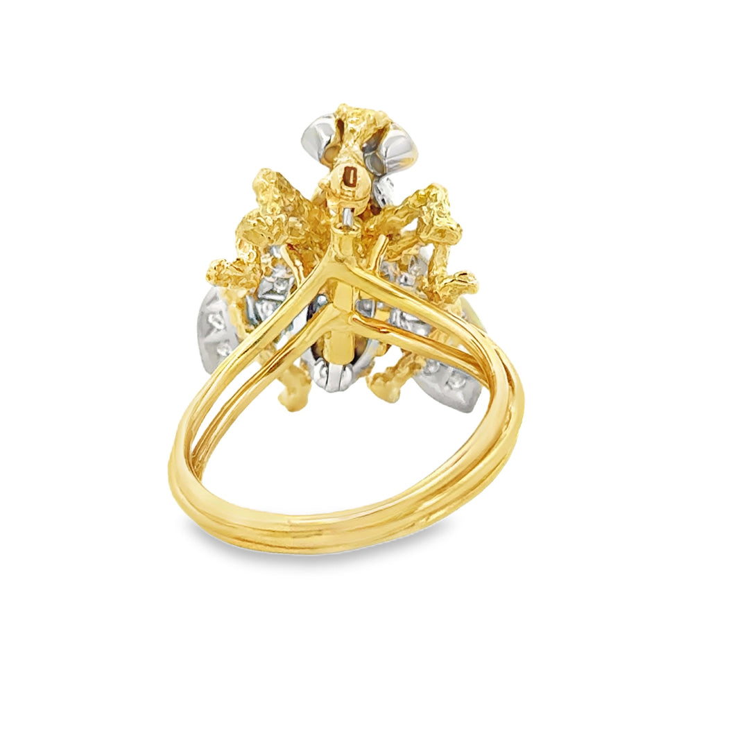0.50 CTW Diamond and Emerald 14K Two-Tone Gold Convertible Bee Ring and Brooch – Size 8