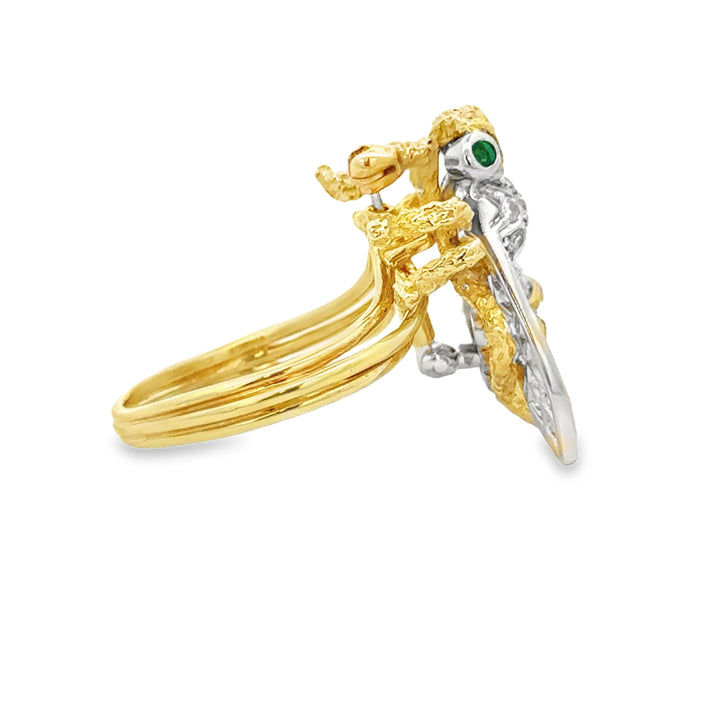 0.50 CTW Diamond and Emerald 14K Two-Tone Gold Convertible Bee Ring and Brooch – Size 8