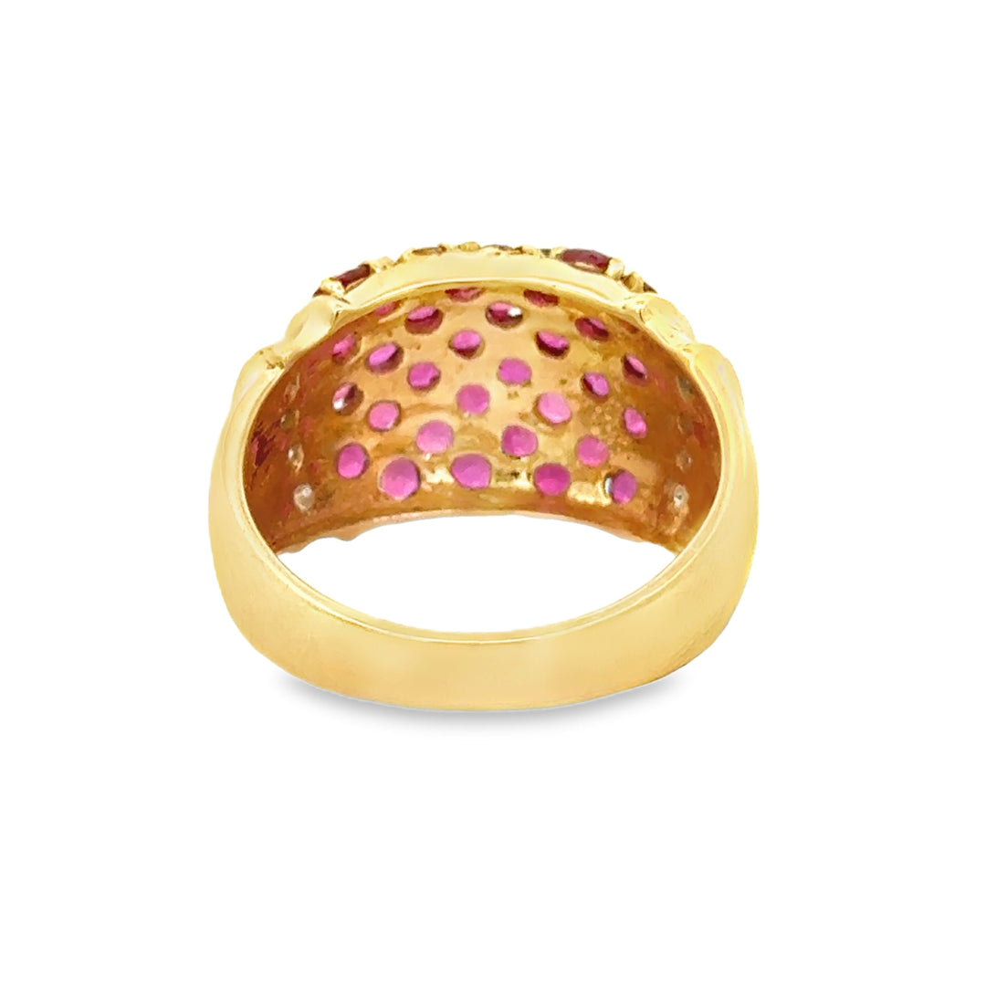 2.50 CTW Ruby and 0.10 CTW Diamond 18K Yellow Gold Cluster Ring – Size 7 1/4