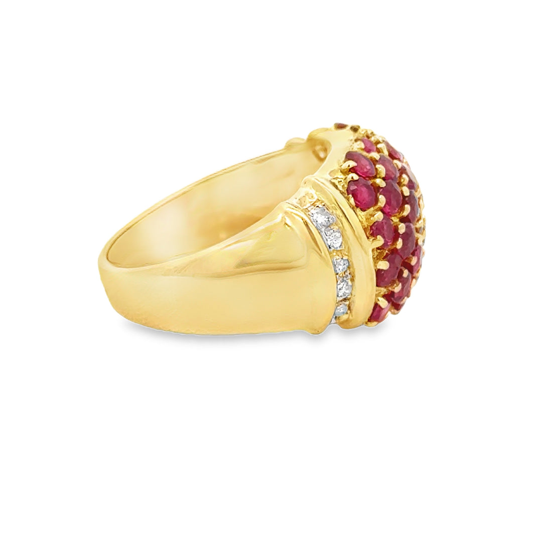 2.50 CTW Ruby and 0.10 CTW Diamond 18K Yellow Gold Cluster Ring – Size 7 1/4