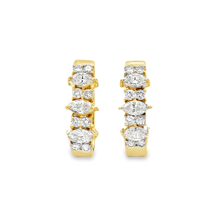 1.75 CTW Marquise and Round Diamond Hoop Earrings in 14K Yellow Gold – 19.5MM