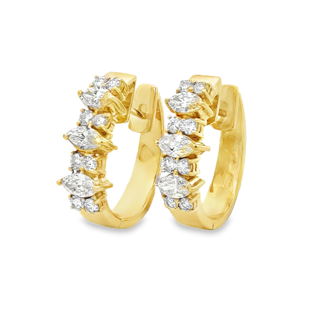 1.75 CTW Marquise and Round Diamond Hoop Earrings in 14K Yellow Gold – 19.5MM