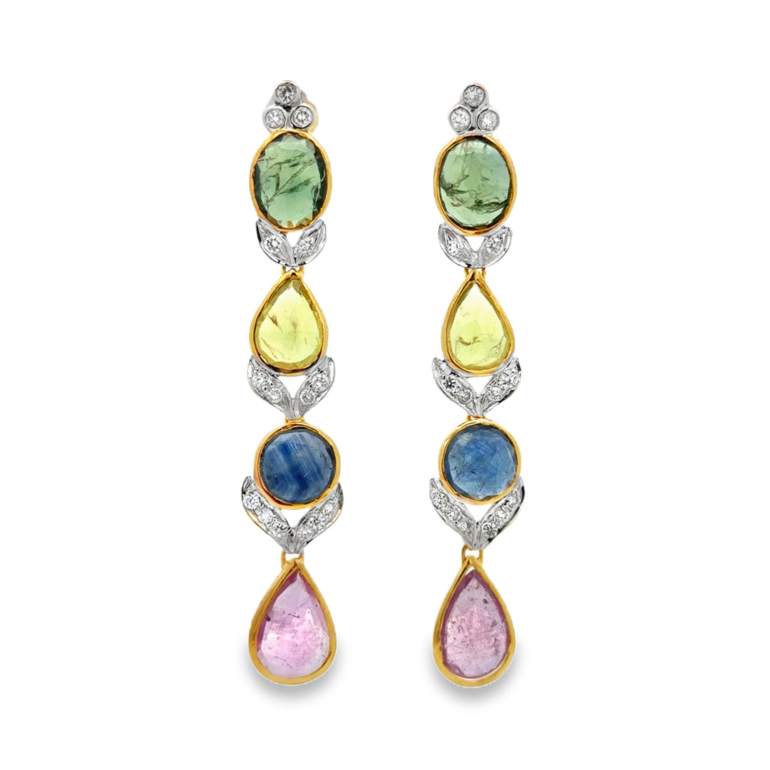 Multicolored Sapphire and 0.50 CTW Diamond 14K Two-Tone Gold Drop Earrings