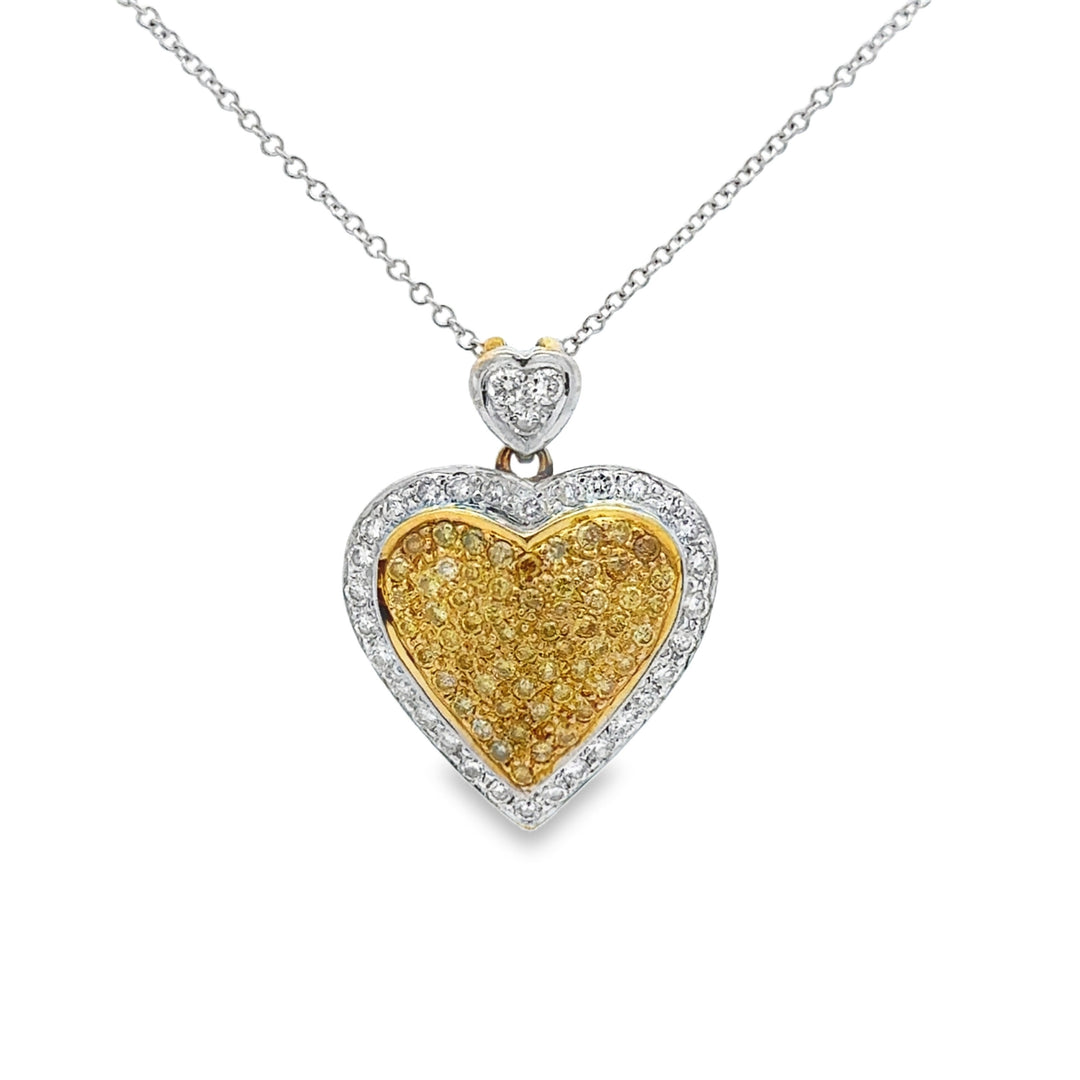 0.80 CTW Yellow and White Diamond Heart Pendant Necklace in 18K Two-Tone Gold