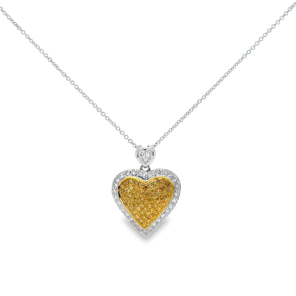 0.80 CTW Yellow and White Diamond Heart Pendant Necklace in 18K Two-Tone Gold