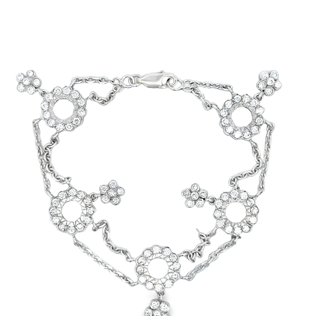 1.80 CTW Diamond Floral Dangle Bracelet in 18K White Gold – 7 Inches