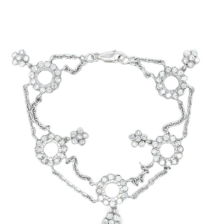 1.80 CTW Diamond Floral Dangle Bracelet in 18K White Gold – 7 Inches