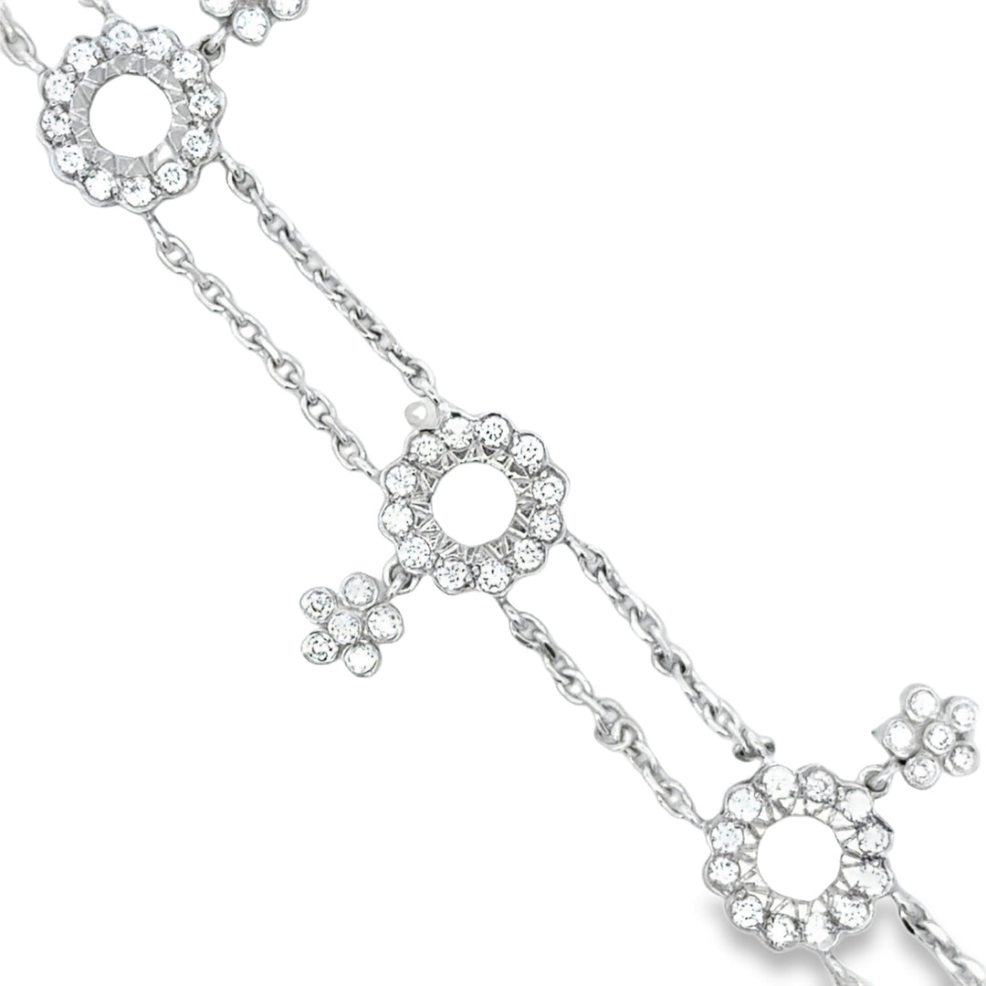 1.80 CTW Diamond Floral Dangle Bracelet in 18K White Gold – 7 Inches