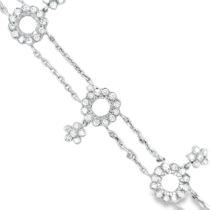 1.80 CTW Diamond Floral Dangle Bracelet in 18K White Gold – 7 Inches
