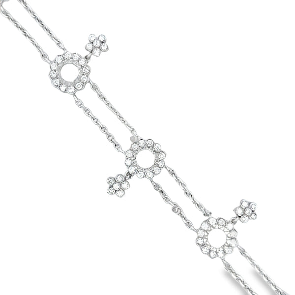 1.80 CTW Diamond Floral Dangle Bracelet in 18K White Gold – 7 Inches