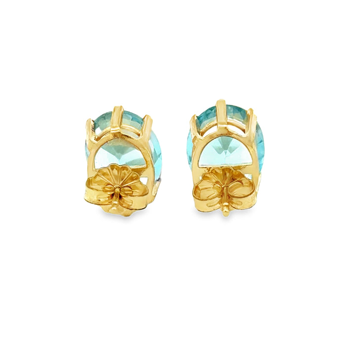 Oval Blue Topaz Stud Earrings in 14K Yellow Gold – 11mm x 8mm