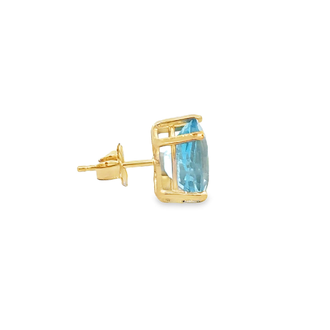 Oval Blue Topaz Stud Earrings in 14K Yellow Gold – 11mm x 8mm
