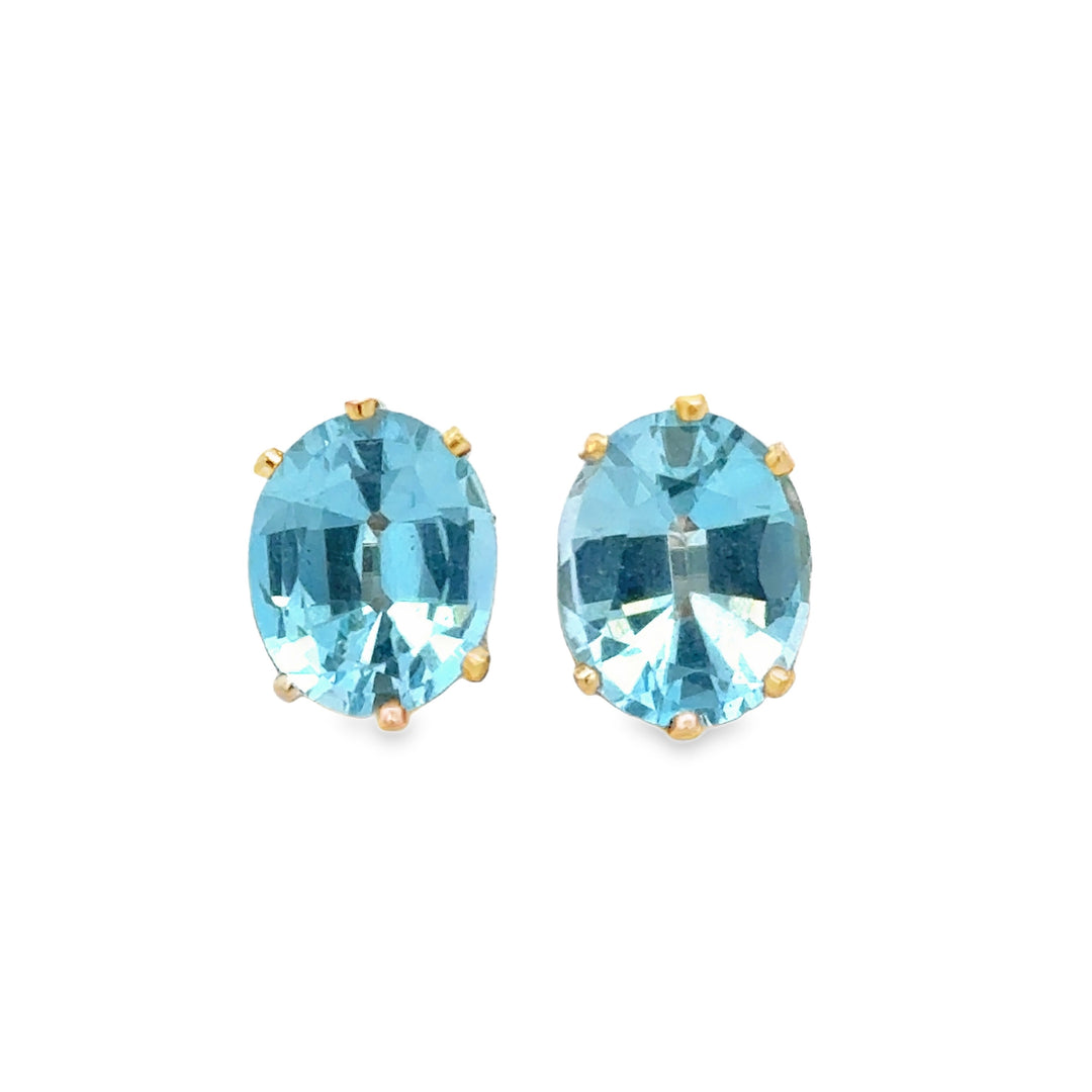 Oval Blue Topaz Stud Earrings in 14K Yellow Gold – 11mm x 8mm