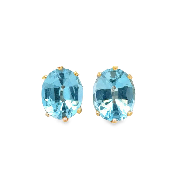 Oval Blue Topaz Stud Earrings in 14K Yellow Gold – 11mm x 8mm