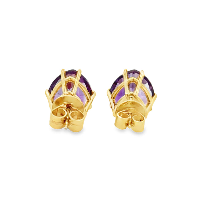 Trillion-Cut Amethyst Stud Earrings in 14K Yellow Gold – 9mm