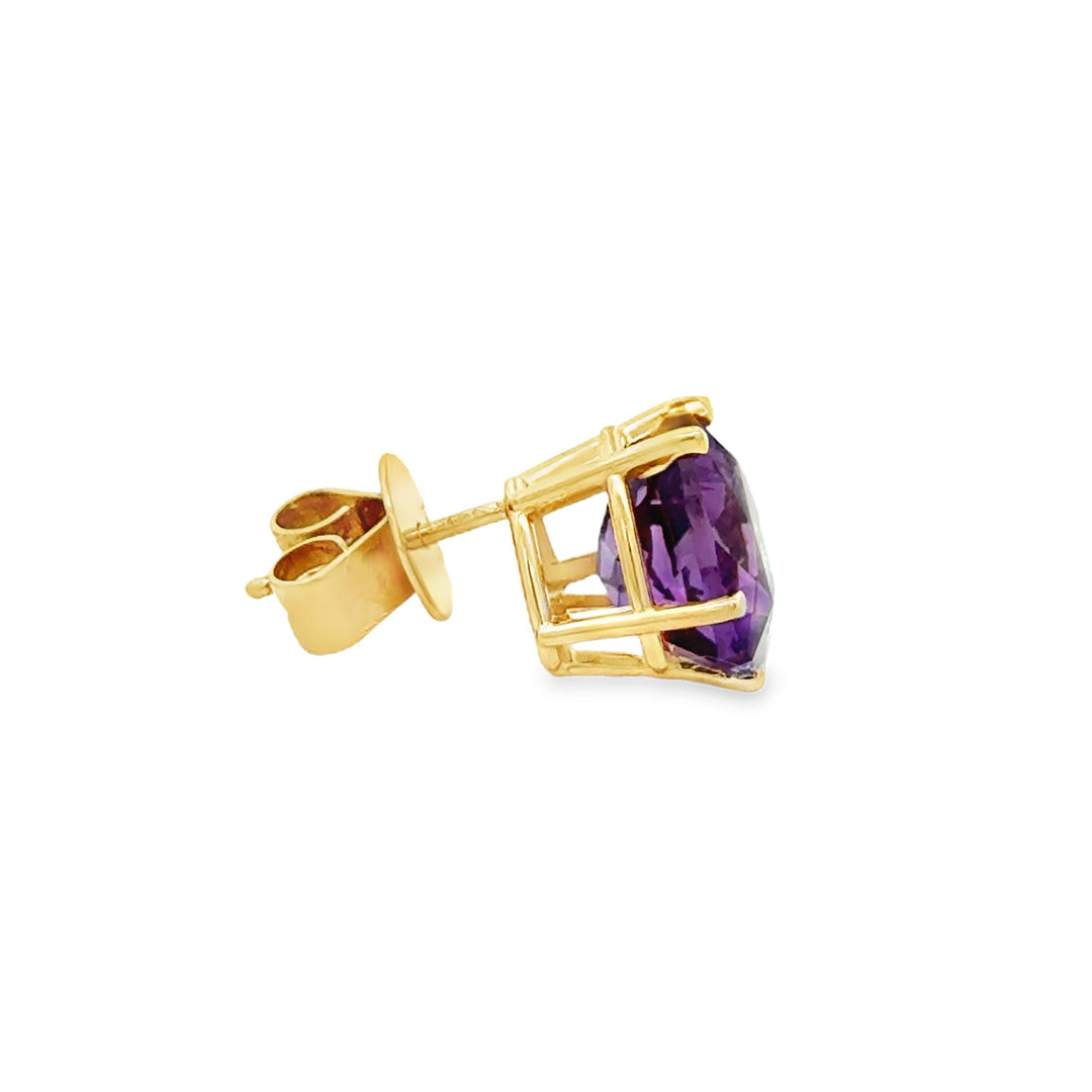 Trillion-Cut Amethyst Stud Earrings in 14K Yellow Gold – 9mm