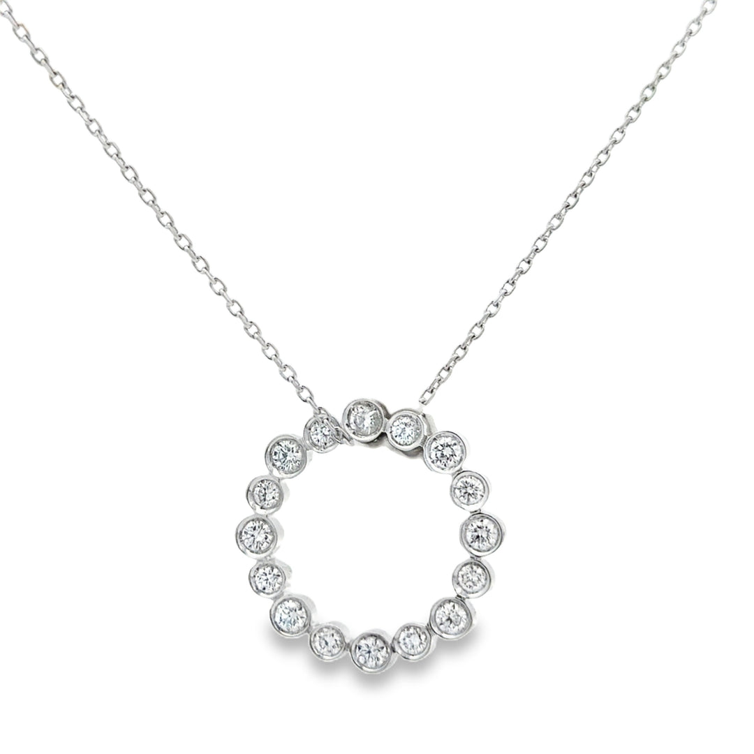 1.50 CTW Diamond Circle Pendant Necklace in 18K White Gold