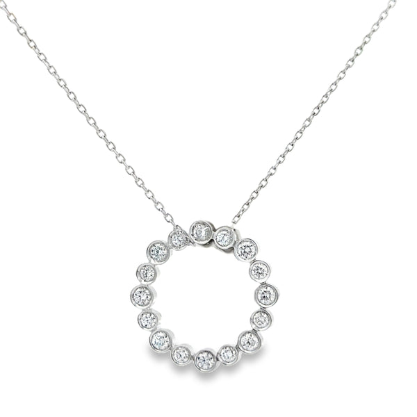 1.50 CTW Diamond Circle Pendant Necklace in 18K White Gold