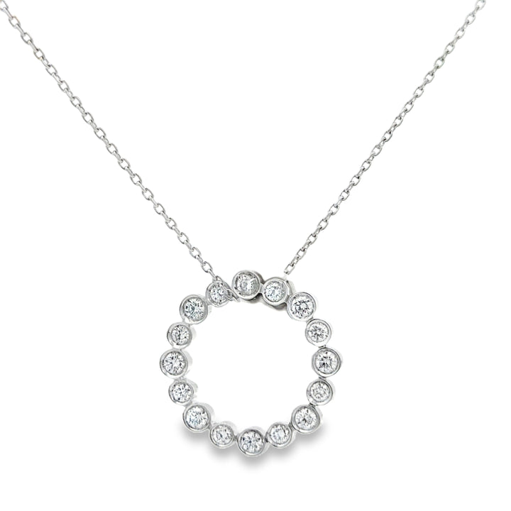 1.50 CTW Diamond Circle Pendant Necklace in 18K White Gold