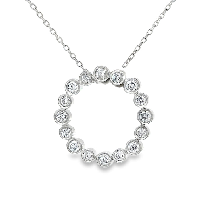 1.50 CTW Diamond Circle Pendant Necklace in 18K White Gold