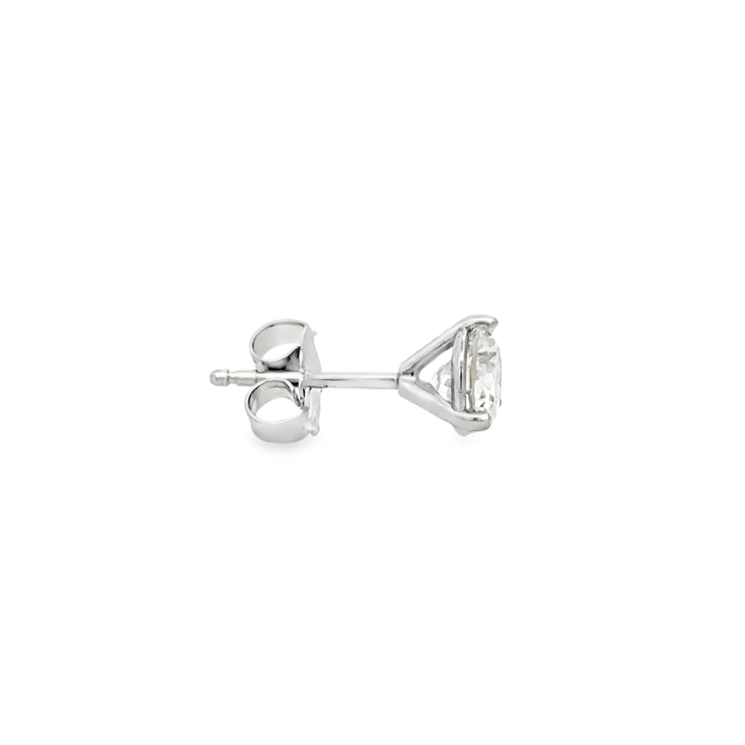 1.39 CTW Diamond Stud Earrings in 14K White Gold with 3-Prong Martini Settings