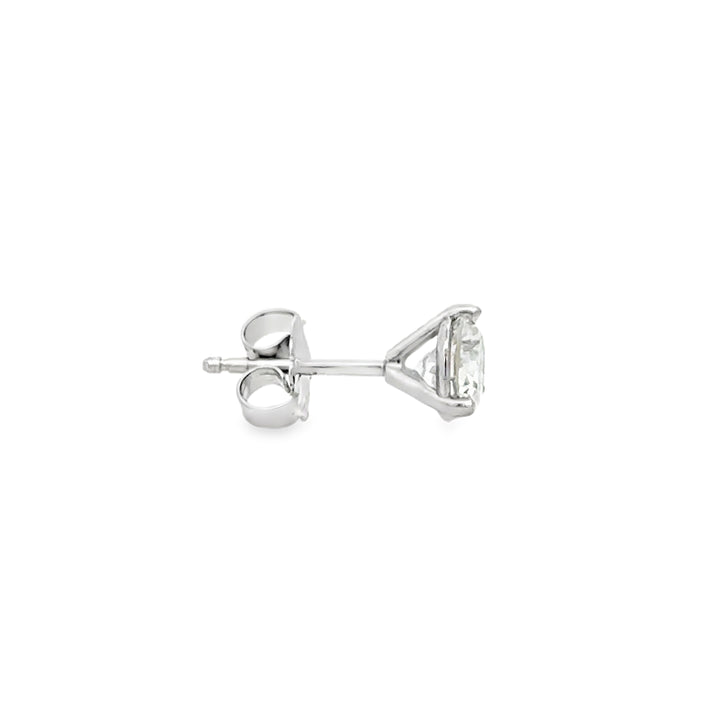 1.39 CTW Diamond Stud Earrings in 14K White Gold with 3-Prong Martini Settings