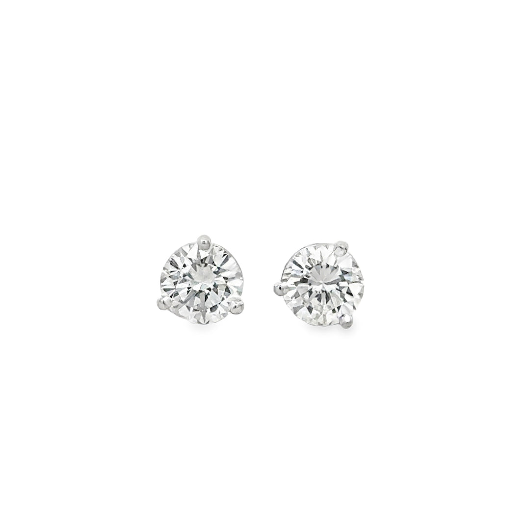1.39 CTW Diamond Stud Earrings in 14K White Gold with 3-Prong Martini Settings